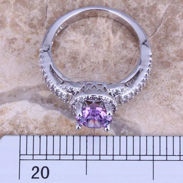 Purple Cubic Zirconia Silver Plated Ring For Women