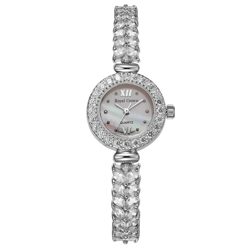 Women's Watch Japan Quartz Fashion Luxury Jewelry Crystal Hours Mother-of-pearl Bracelet Rhinestone Girl Gift Royal Crown Box