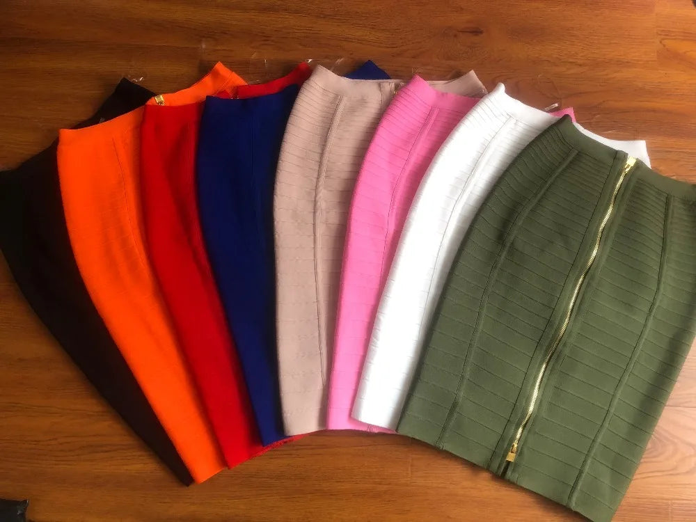 13 Colors Women Summer Fashion Sexy Black Red Beige White Bandage Skirt 2021 Knitted Elastic Sweet Candy Color Pencil Skirt