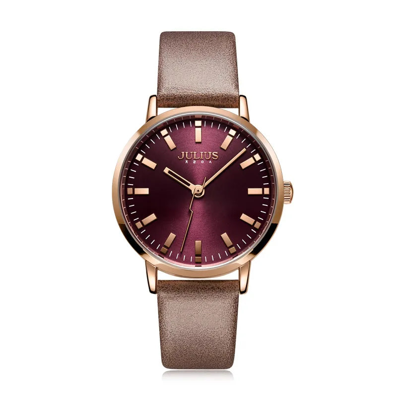 New Simple Lady Women's Watch Miyota Mov't Fine Fashion Hours Bracelet Simple Real Leather Clock Girl's Birthday Gift Julius Box