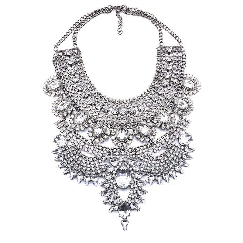 Chunky Crystal Rhinestone Statement Bib Necklace for Women