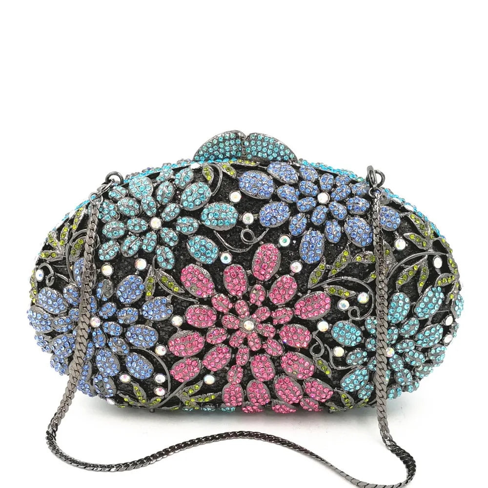 female Hollow Out Golden/black/gray Diamond Wedding Party Handbag Purse Women Crystal Clutch Evening Minaudiere Bag mom gifts