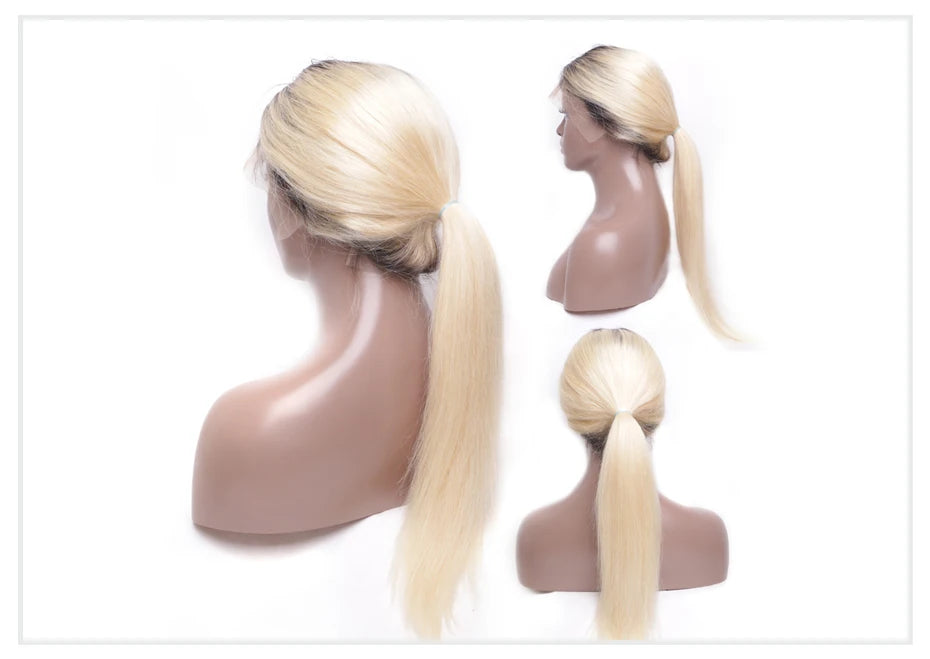 13x6 Lace Frontal Wig Brazilian Straight Full Lace Human Hair Wig 2 Tone Dark Root 1B 613 Ombre Blonde Lace Front Wigs for Women