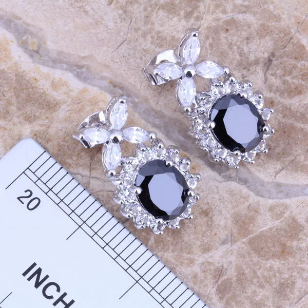 Black Cubic Zirconia Silver Plated Jewelry Set for Women