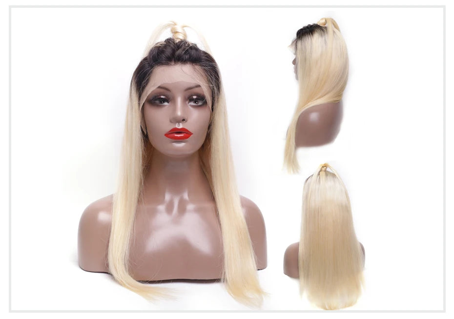 13x6 Lace Frontal Wig Brazilian Straight Full Lace Human Hair Wig 2 Tone Dark Root 1B 613 Ombre Blonde Lace Front Wigs for Women