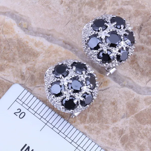Black Cubic Zirconia Jewelry Set with Ring, Earrings and Pendant for Women