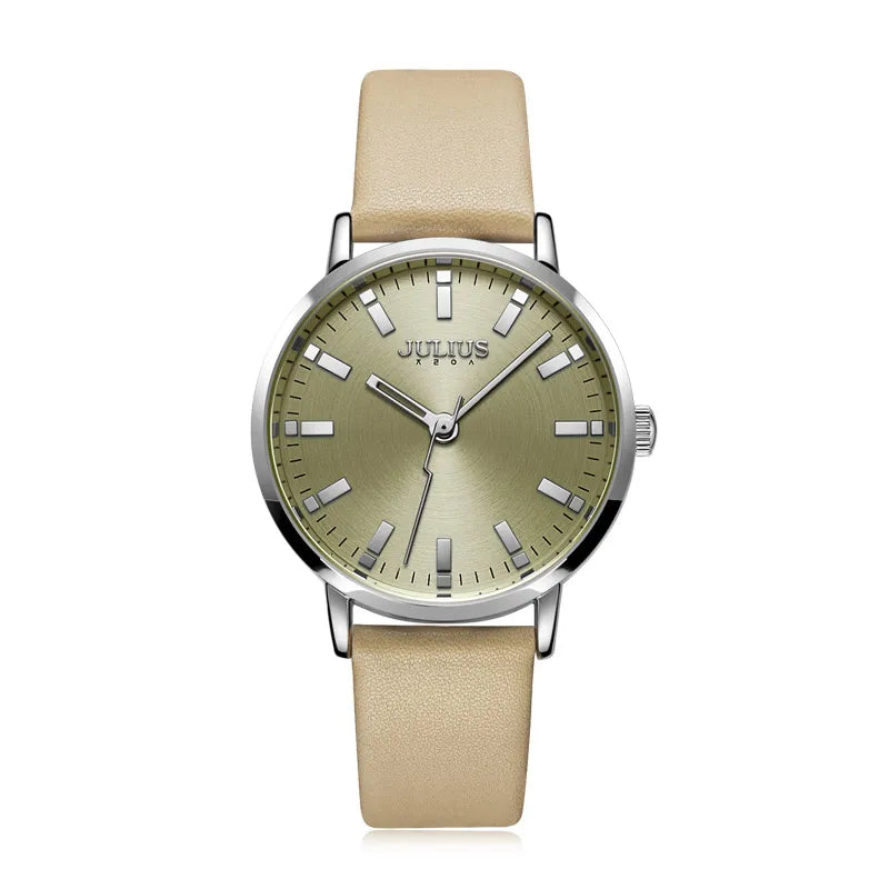 New Simple Lady Women's Watch Miyota Mov't Fine Fashion Hours Bracelet Simple Real Leather Clock Girl's Birthday Gift Julius Box