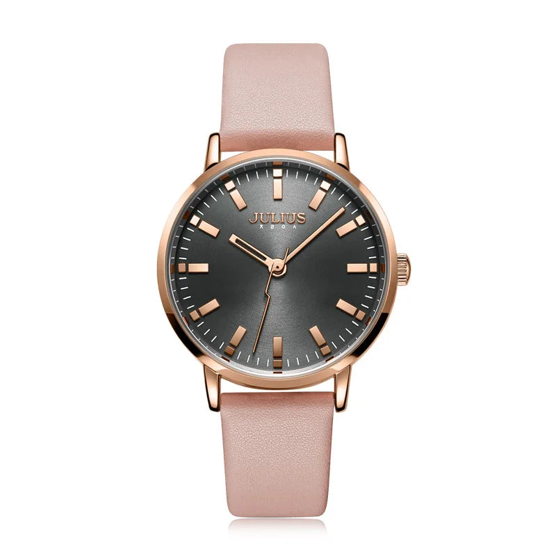 New Simple Lady Women's Watch Miyota Mov't Fine Fashion Hours Bracelet Simple Real Leather Clock Girl's Birthday Gift Julius Box