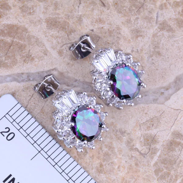 Rainbow Cubic Zirconia Silver Plated Jewelry Set for Women