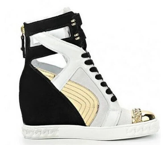 Black Suede Lace Up Ankle Boots With Gold Chain For Women