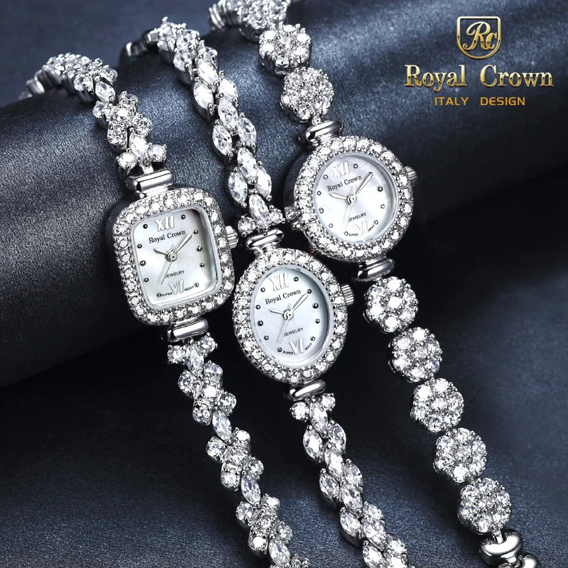 Women's Watch Japan Quartz Fashion Luxury Jewelry Crystal Hours Mother-of-pearl Bracelet Rhinestone Girl Gift Royal Crown Box