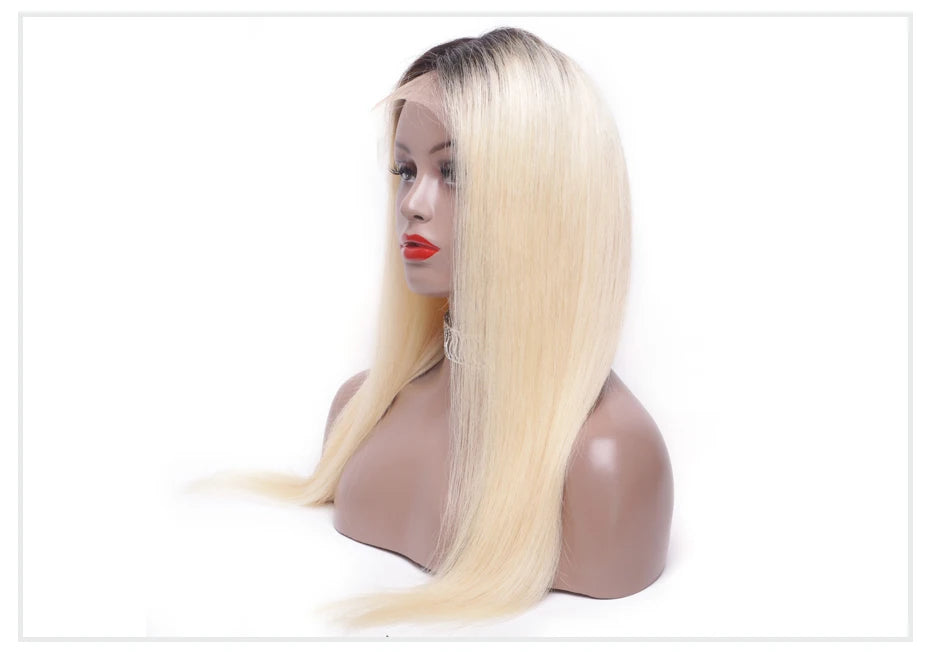 13x6 Lace Frontal Wig Brazilian Straight Full Lace Human Hair Wig 2 Tone Dark Root 1B 613 Ombre Blonde Lace Front Wigs for Women