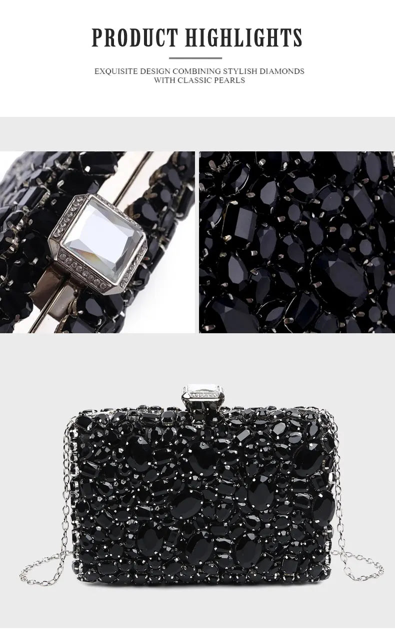 Women Clutch Evening Bag Beaded Crystal Lady Wedding Purse Rhinestones Handbags Silver Black Evening Clutch Bags for Women