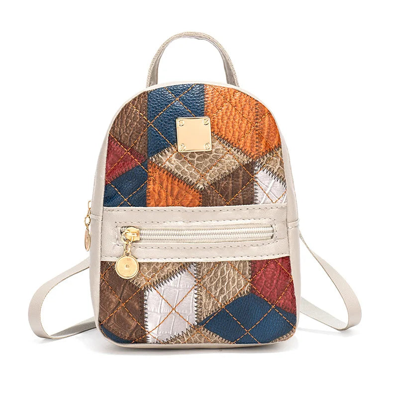 2025 New Women's Mini Backpack Vintage Geometric Pattern Backpacks Portable Small Schoolbag Shoulder Bag Students Summer Spring