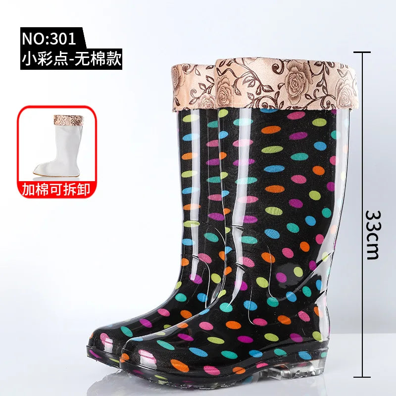 Warm Floral Platform Rain Boots