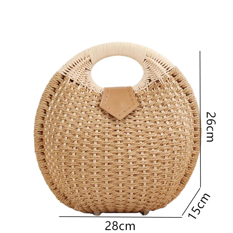 2025 Fashion Women's Shell Handbag Cute Rattan Straw Handwoven Totes Casual Simple Braided Top-handle Bag Shell Shape