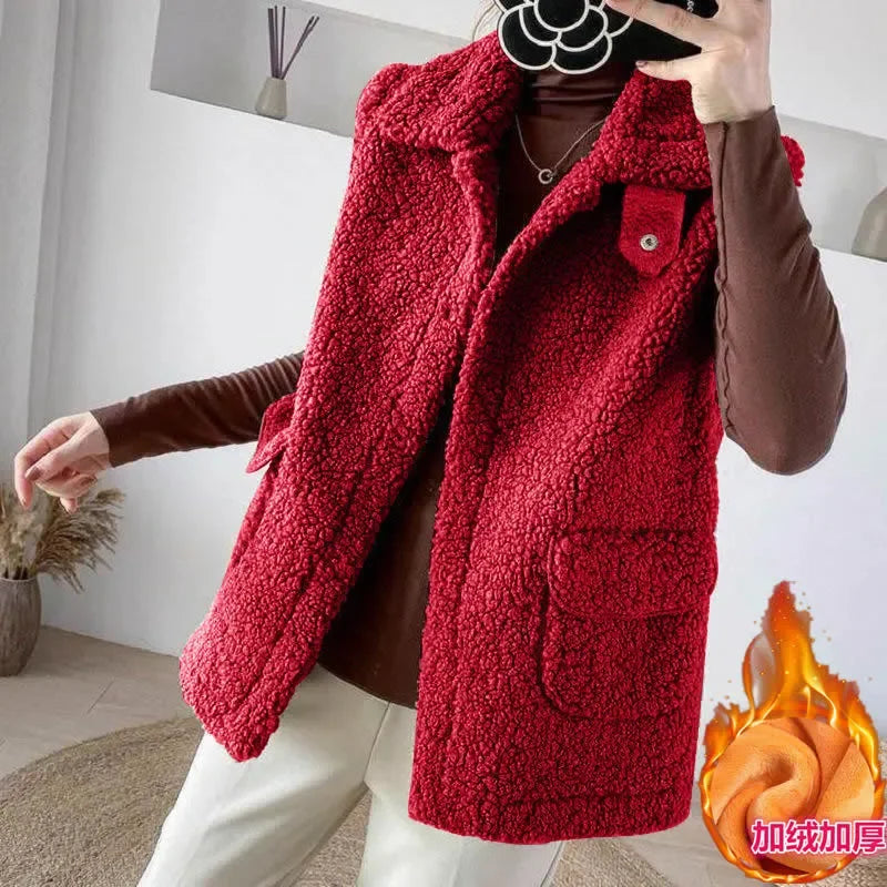 Faux Lamb Wool Thick Velvet Thickened Vest Jacket Female 2022 Autumn Winter Ladies Korean Outwear Waistcoat Vest Tops Women Warm