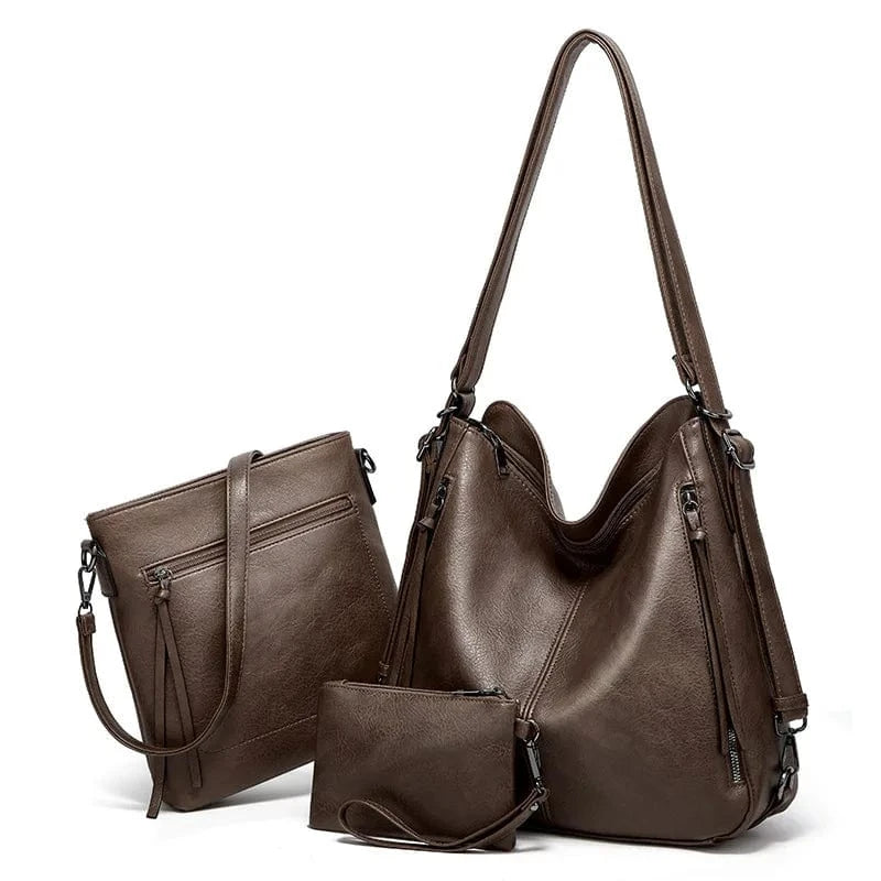 Hot Sale Large Capacity 3 Pieces Set PU Leather Tote Bag Ladies Purse Shoulder Messenger Cosmetic Bag Handbags Travel Backpack