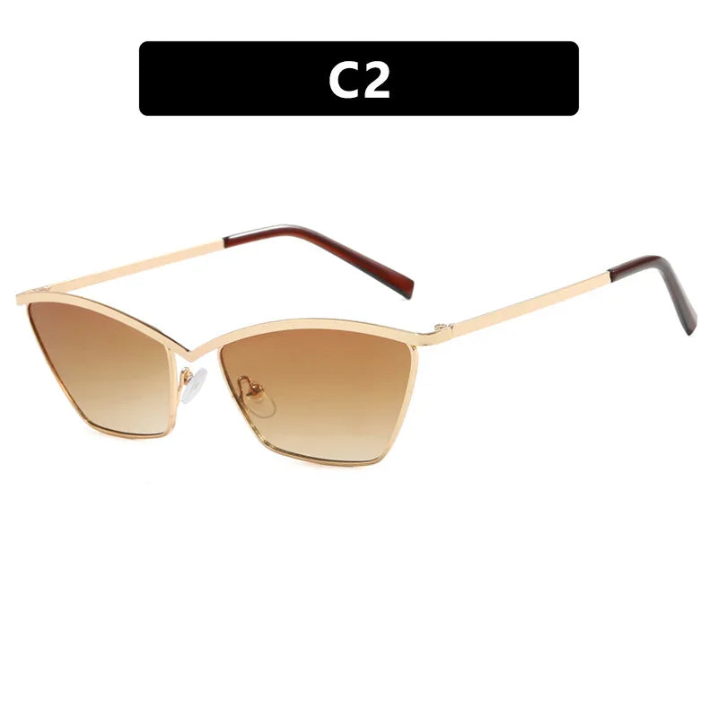 Trendy Lens Cat Eye Sun Glasses Fashion Small Rimless Female Metal Sunglasses Famous Brands Shades Sunglasses for Women and Men