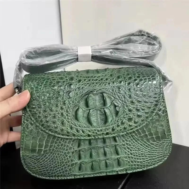 Authentic Real Crocodile Skin Women Small Saddle Purse Genuine Alligator Leather Lady Sling Bag Female Single Cross Shoulder Bag