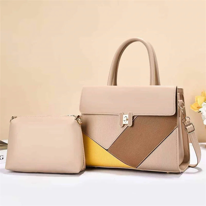 Women's New Style Large Capacity Zipper Shoulder Bag Simple Solid Color Two-Piece Handheld Polyester Feathers Pearl