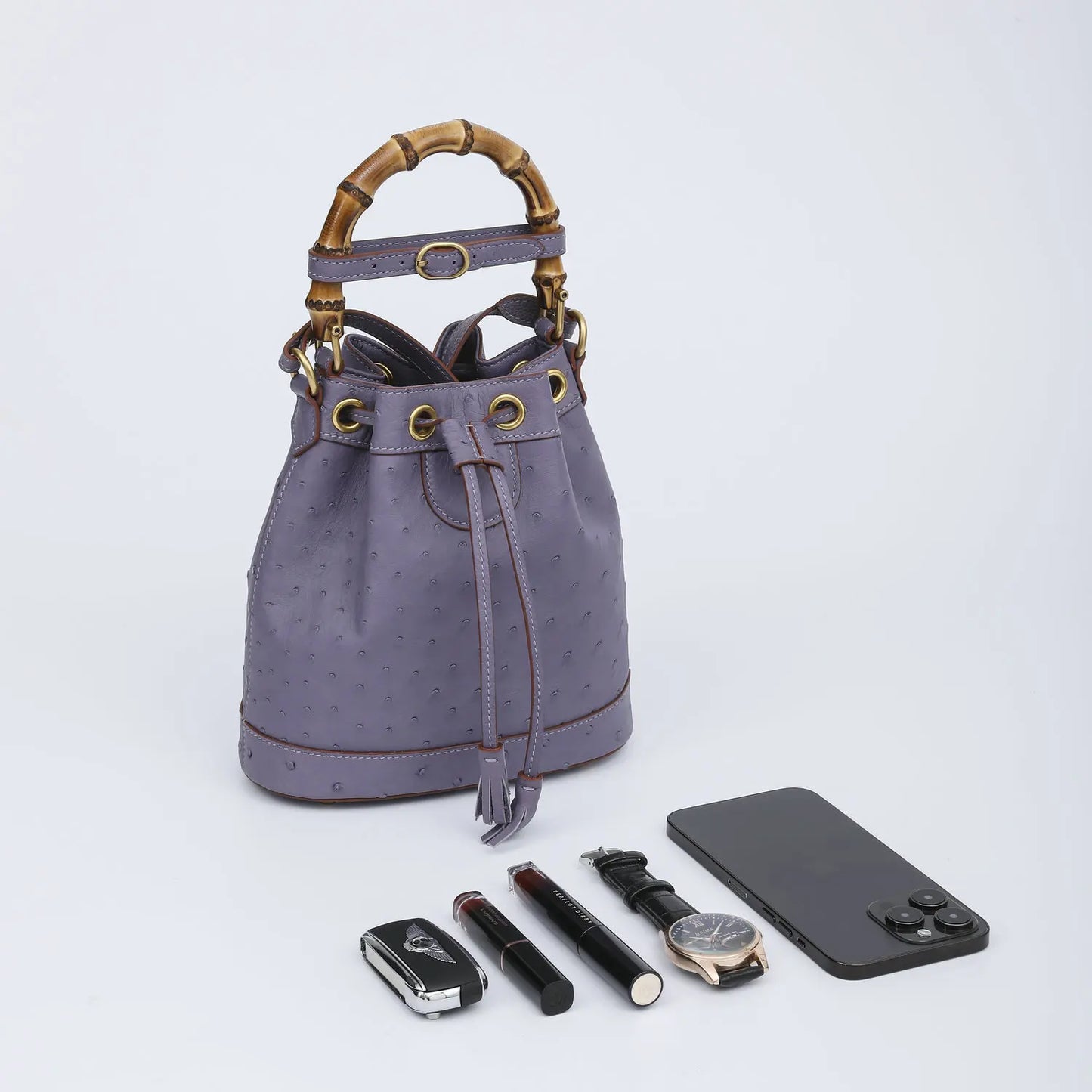 2025 New Ostrich Leather Women's Top-handle Bags Fashion Genuine Leather Lady Bucket Bag Luxury Shoulder Crossbody Bag
