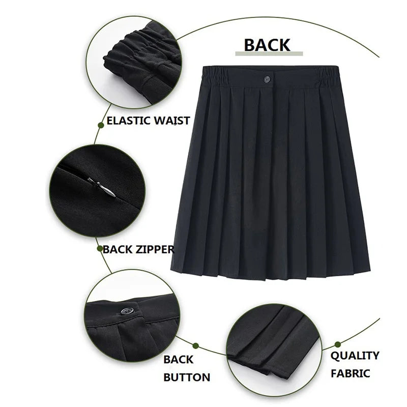 Preppy Black XS - 5XL Pleated Mini Skirt Short Women Summer Autumn Uniform High Waisted Skirts Knee Length Saia Feminina