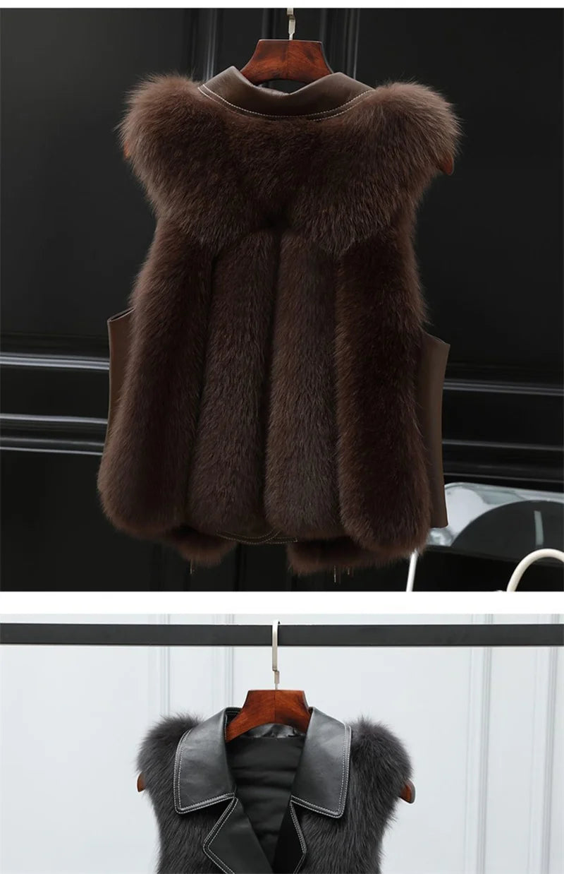 High Quality Imitation Fox Fur Vest Jacket Women Fur Vest Jacket 2024 Winter Waistcoat Short Fur Vest Female Vestcoat Sleeveless