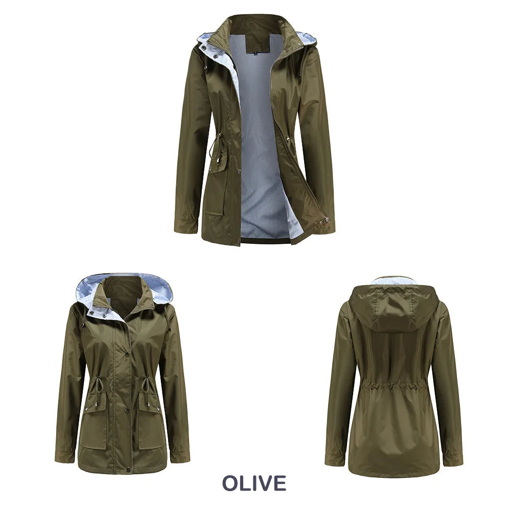 Autumn Winter Women Hooded Windbreaker Hiking Jacket Outdoor Camping Jackets Long Sleeve Zipper Waterproof Coat Outwear S-3XL