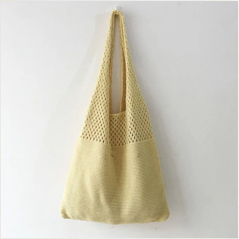 Custom Personalized Knitting Crochet Tote Bags Shoulder Handbags for Women Summer Beach Fashion Weaving Hollow Handbag