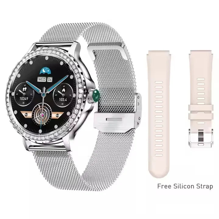 2025 Women Watch 1.3 Inch Alloy Case 360x360 HD Screen BT Call NX19 Smartwatch Elegant Lady Smart Fitness Bracelet