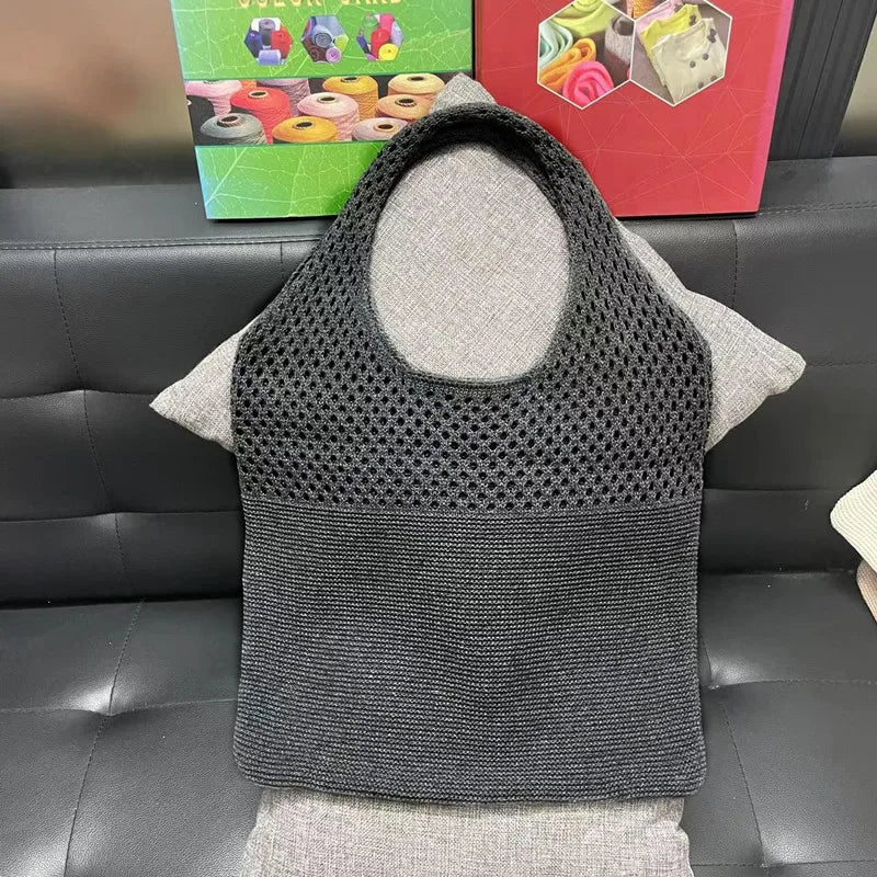 Custom Personalized Knitting Crochet Tote Bags Shoulder Handbags for Women Summer Beach Fashion Weaving Hollow Handbag