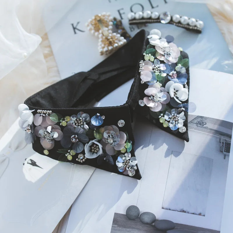 Fashion Women Sequins Detachable Collars Faux White Black False Collars Woman Tie Fashion Removable Diamond Fake Collar Women