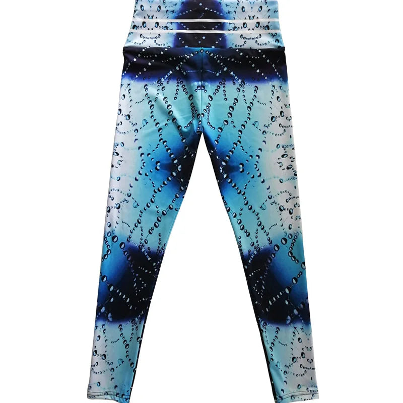 FCCEXIO Shinny Water Droplets Print Women Pants Push Up Running Sports Leggings Slim Pants Female Casual Trousers Fitness Leggin