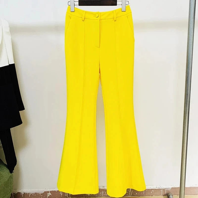 HIGH STREET Newest 2024 Runway Designer Suit Set Women's Single Button Blazer Flare Pants Suit