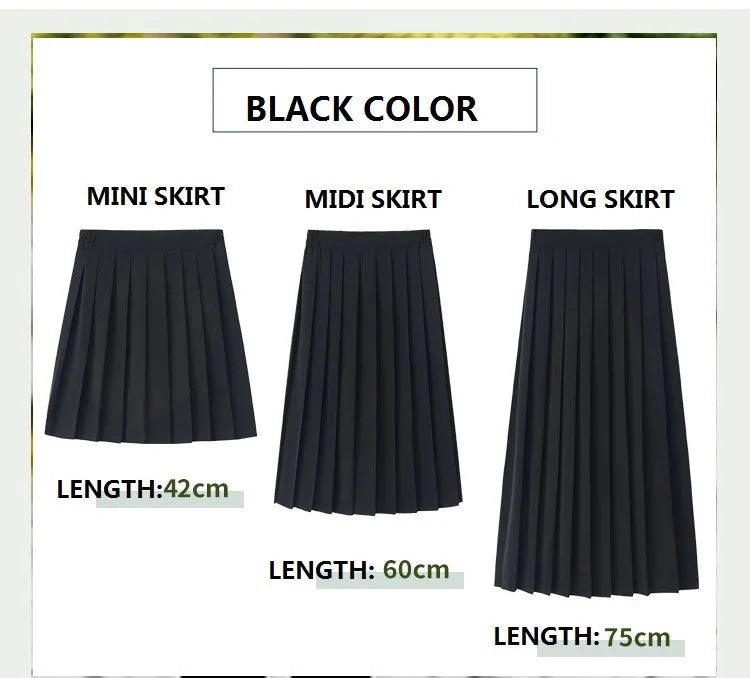 Preppy Black XS - 5XL Pleated Mini Skirt Short Women Summer Autumn Uniform High Waisted Skirts Knee Length Saia Feminina