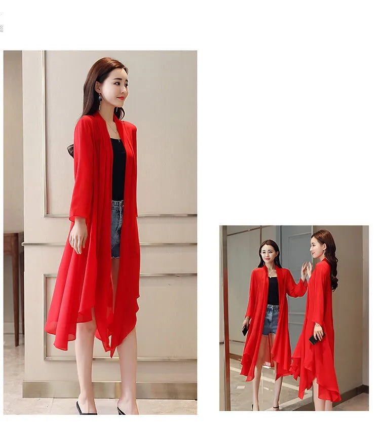 Women Clothing 2021Female Summer Thin Section Long Sun Protection Clothing Long Sleeve Shawl Chiffon Cardigan Trend Coat B19