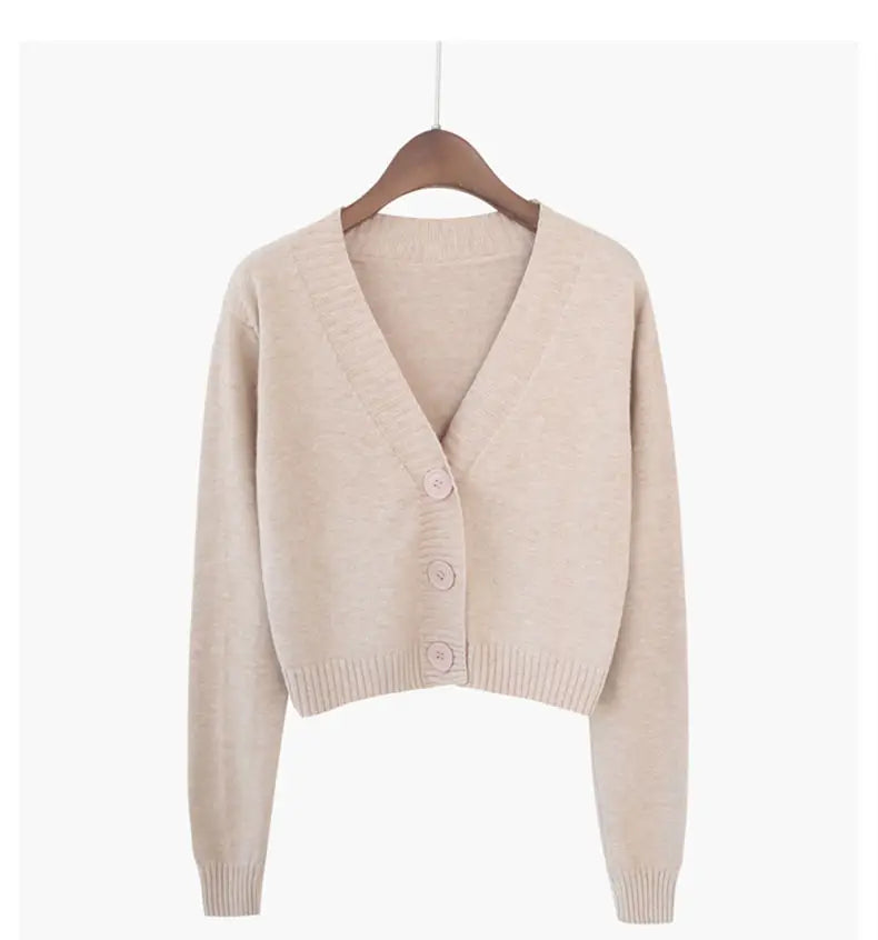 Knitted Cropped Cardigan Women Korean Short Sweater Long sleeve Crop Top V neck Fashion Y2k Clothes Green Blue