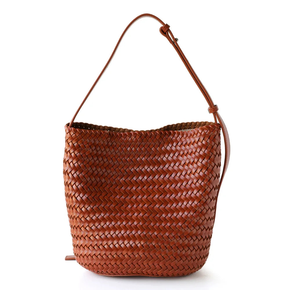 Luxury Vintage PU Leather Braided Bucket Bag for Women New High-End Hand-Woven Single-Shoulder Crossbody Bag Foldable Durable