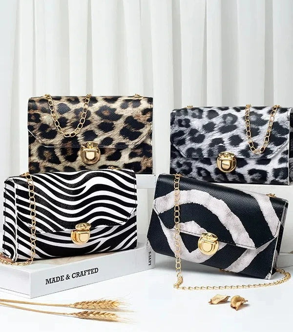 The New 2024 Mini Leopard Print Bag Vintage Chain Single Shoulder Crossbody Handbag Women's Small Square Zebra Mobile Phone Bag