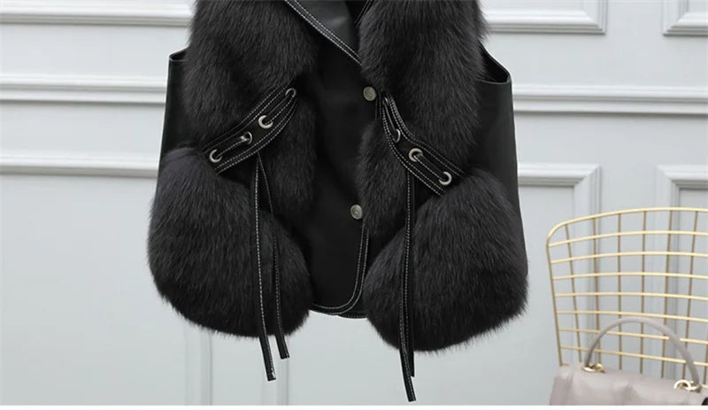 High Quality Imitation Fox Fur Vest Jacket Women Fur Vest Jacket 2024 Winter Waistcoat Short Fur Vest Female Vestcoat Sleeveless