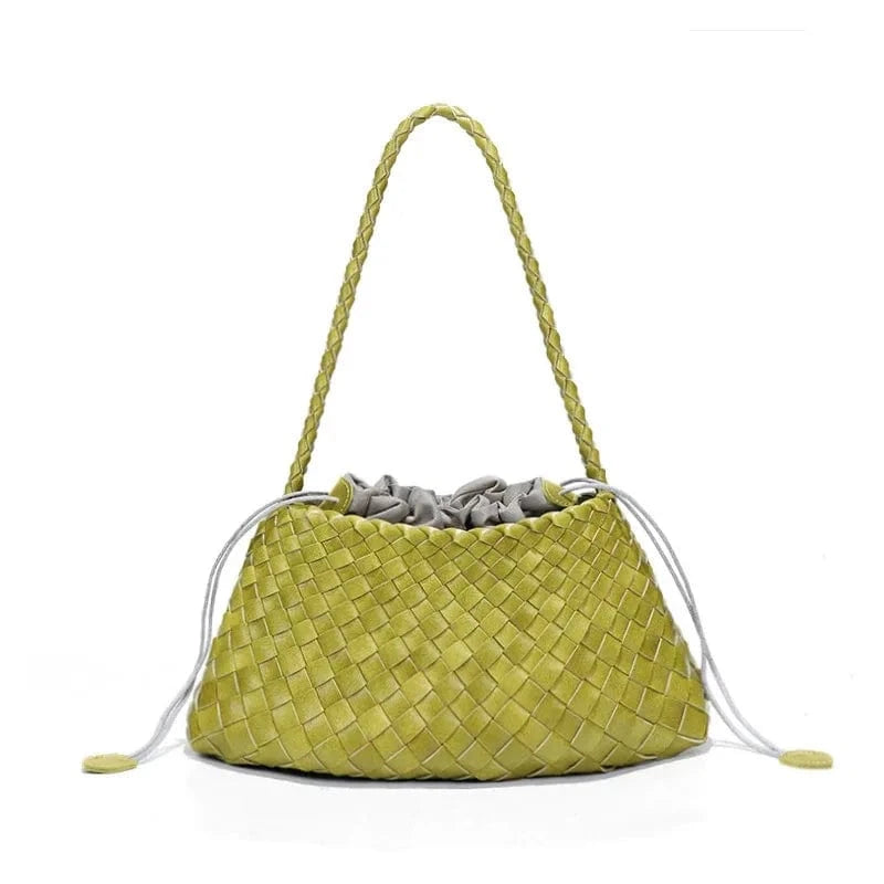 2025 Summer Luxury Woven Shoulder Bags for Ladies Fashion Handmade Woven Casual Braided Tote Hand Bag with Drawstring Purse