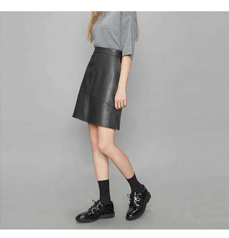 Woman Skirts Elegant 2025 New Fashion Korean Style Genuine Real Leather Skirts High Waist Mini Skirt Womens