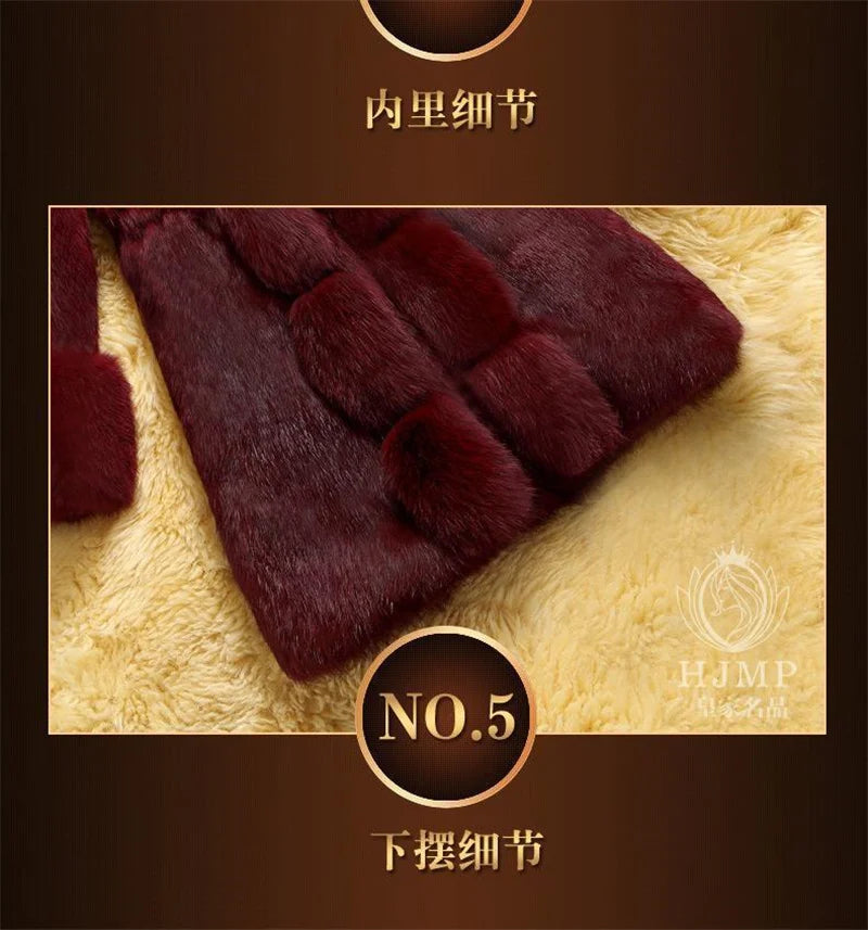 Vintage 2024 New Autumn Winter Female Mid-Long Fleece Overcoat Faux Fur Fox Fur Collar Mink Fur Coat Thicken Elegant 408