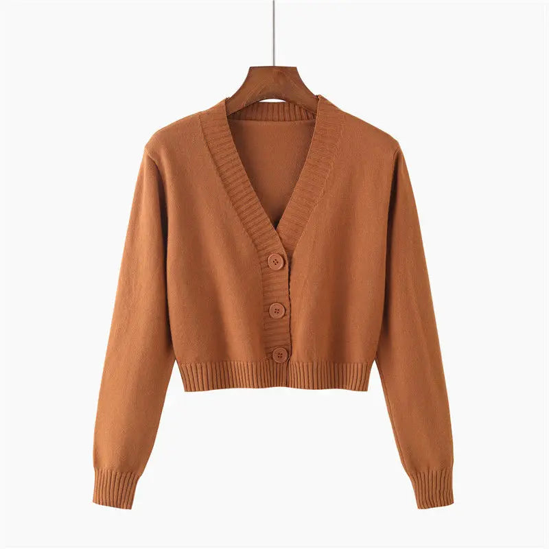 Knitted Cropped Cardigan Women Korean Short Sweater Long sleeve Crop Top V neck Fashion Y2k Clothes Green Blue
