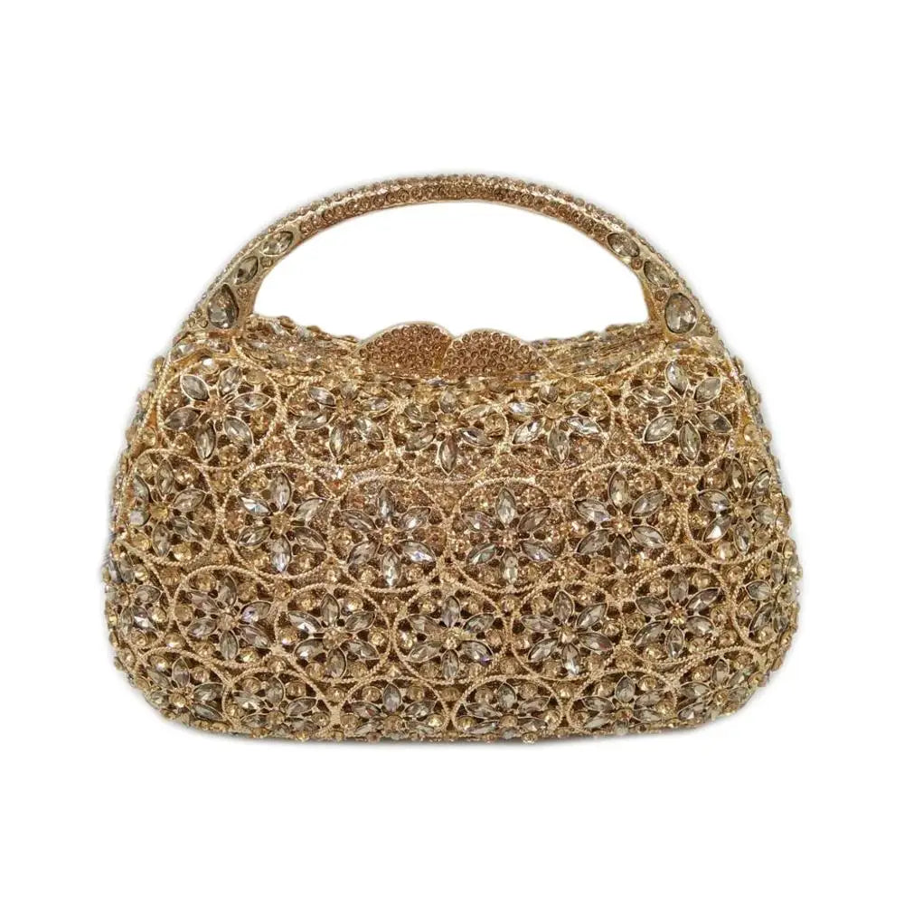 Women Champagne/Blue Color Stone Evening Bags Purses and Handbags Wedding Party Dinner Crystal Flower Clutch Bags Minaudiere Bag