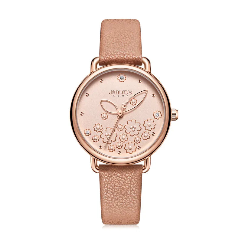 Four-leaf Clover Flower Elegant Women's Watch Japan Mov't Lady Hours Fine Fashion Real Leather Bracelet Girl's Gift Julius Box