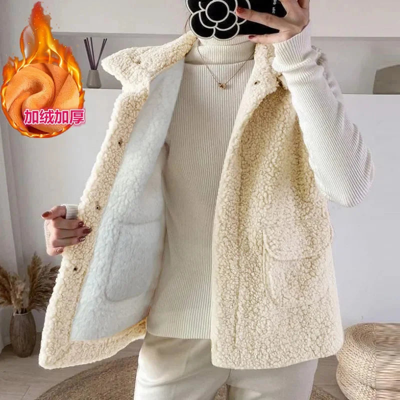 Faux Lamb Wool Thick Velvet Thickened Vest Jacket Female 2022 Autumn Winter Ladies Korean Outwear Waistcoat Vest Tops Women Warm