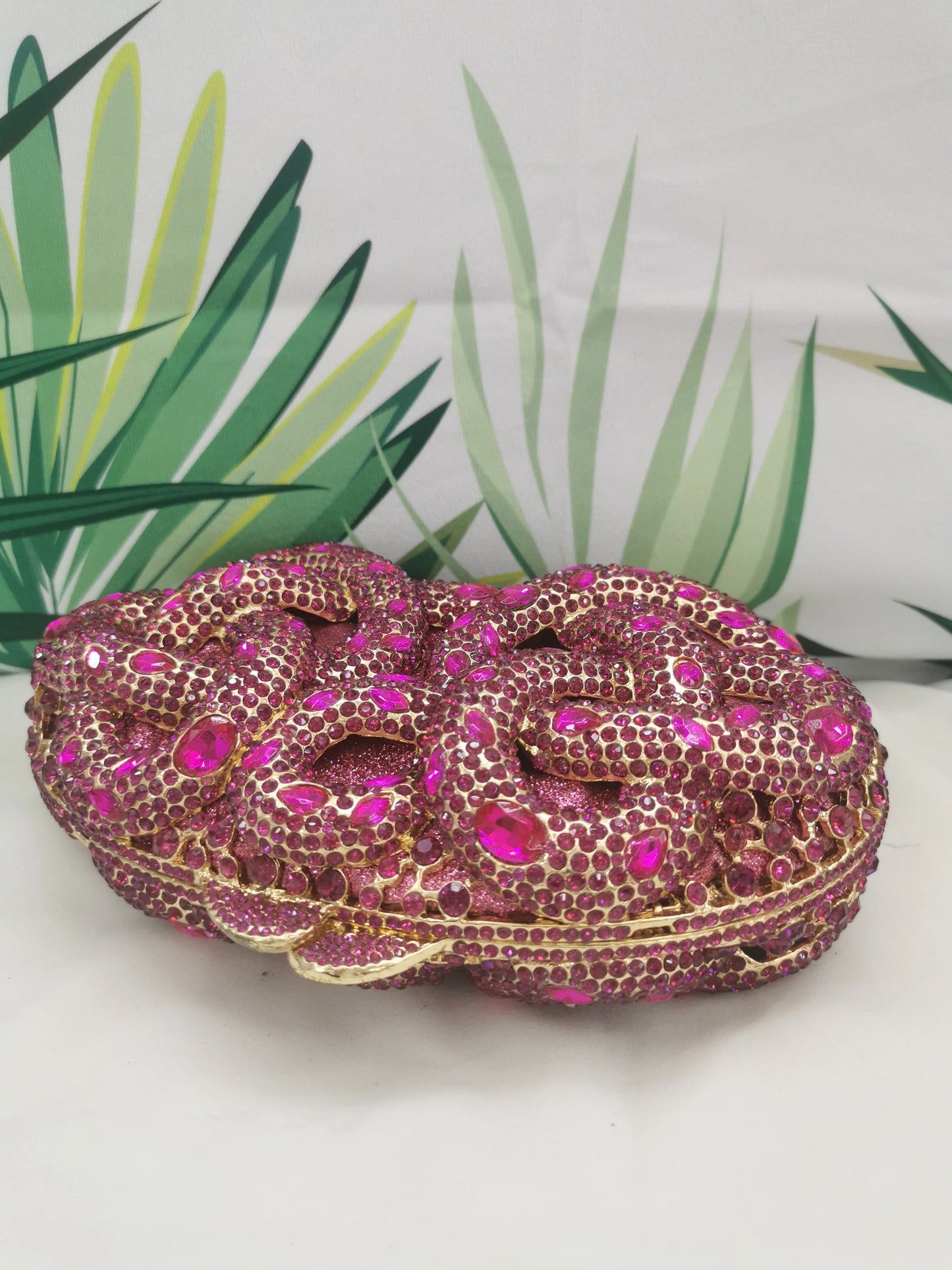 Lady Hot pink/Green/Silver Rhinestone Bags Luxury Fashion Female Diamond Crystal Clutch Elegant Gold Metal Wedding Dinner Purses