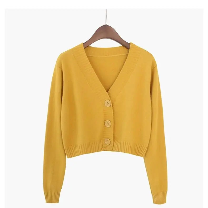 Knitted Cropped Cardigan Women Korean Short Sweater Long sleeve Crop Top V neck Fashion Y2k Clothes Green Blue